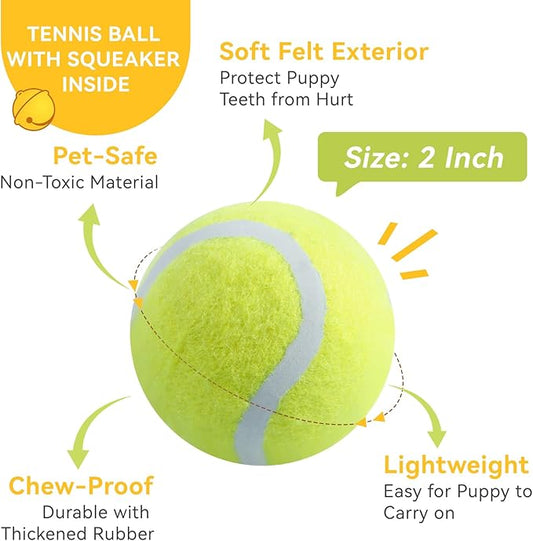 susu & wuwu 12 Pack Squeaky Balls for Small Dogs, 2 Inch Small Tennis Balls Interactive Fetch Dog Toy, Non-Toxic Durable Puppy Chew Toys for Teething, Training, Playing, Throwing
