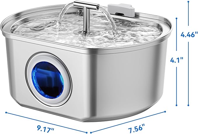 Cat Water Fountain Stainless Steel - Pet Drinking Fountain for Cats Indoor - 3.2L/108oz Automatic Water Dispenser with Watering Level Window (4 Filter)