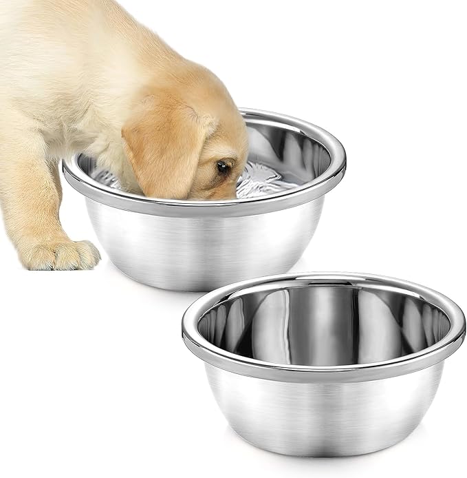 2 Pcs 0.5 Gallon Dog Bowls for Small Dogs - Food Grade Stainless Steel Metal Water Bowl, Easy to Clean Food Bowls for Indoor Outdoor