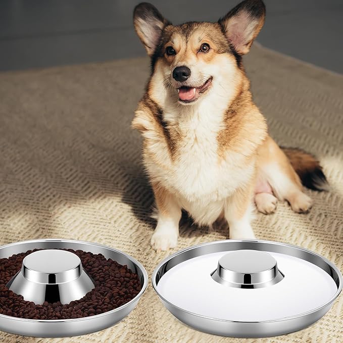 Zopeal 6 Pcs Stainless Steel Puppy Bowls 13.4'' Puppy Feeder Dog Water Food Feeding Bowl for Multiple Weaning Small Dogs Cats, Pet Eating at The Same Time, Cylinder Style