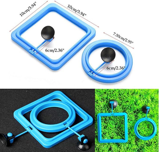 2 Pcs Fish Feeding Ring, Fish Safe Floating Food Feeder Circle Blue, with Suction Cup Easy to Install Aquarium, Square and Round Shape Fish Tank Towels - for Guppy, Betta, Goldfish, Etc. (Blue)¡