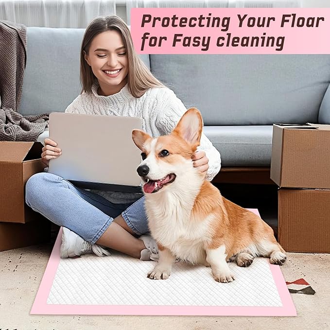 Puppy Pads,Disposable Puppy Training Pads,Super Absorbent Leak-Proof Dog and Puppy Pet Training Pads,Pink Puppy Pads for Puppies,Dogs,Cats,Rabbits(24" X 24" - 40PCS)