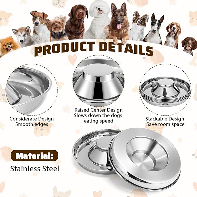 Zopeal 6 Pcs Stainless Steel Puppy Bowls 13.4'' Puppy Feeder Dog Water Food Feeding Bowl for Multiple Weaning Small Dogs Cats, Pet Eating at The Same Time, Cylinder Style