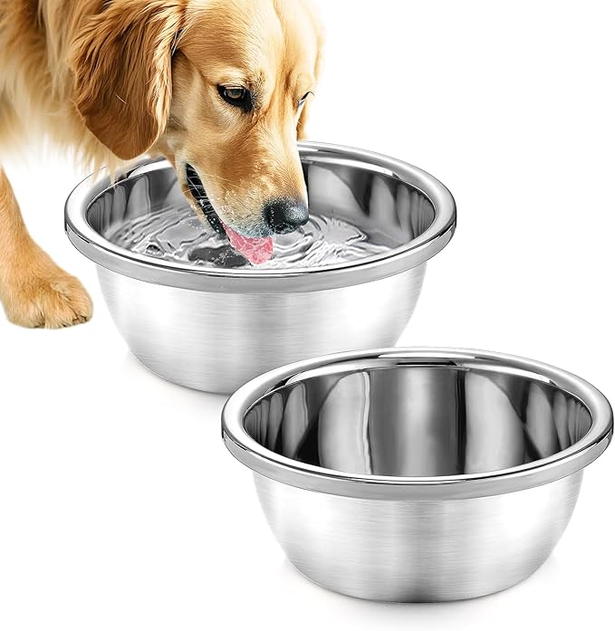 2 Pcs 1 Gallon Large Dog Bowls - Food Grade Stainless Steel Metal Water Bowls, Easy to Clean Food Bowl for Medium Large Dogs Indoor Outdoor