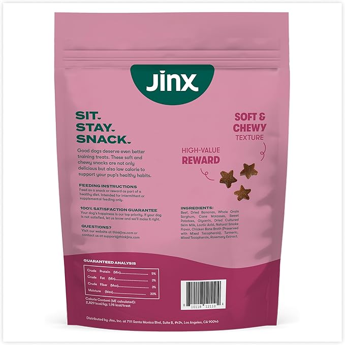 Jinx Beef & Banana Training Treats for Dogs and Puppies, Low-Calorie, All Natural, Slow-Smoked Real Beef, No Fillers 16oz