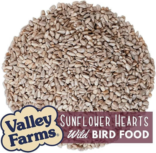 Valley Farms Whole Sunflower Hearts for Birds (40 LB) No Mess Bird Seed for Outside Feeders, Attract Finches, Cardinals, & More Wild Birds, Very Clean Sunflower Seeds