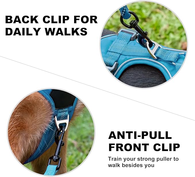 Plutus Pet No Pull Dog Harness, Release at Neck, Soft Padded, Reflective Adjustable Dog Vest Harness for Small, Medium, Large Dogs(Light Blue, L)