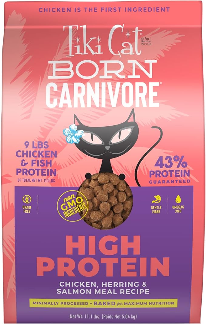 Tiki Cat Born Carnivore High Protein Dry Cat Food, Chicken, Herring & Salmon Meal, 11.1 lbs. Bag