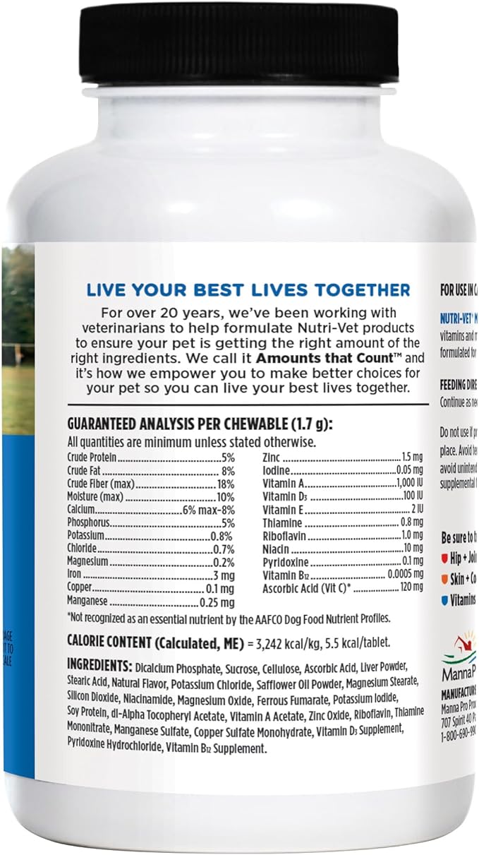 Nutri-Vet Multi-Vite Chewables for Adult Dogs, Daily Vitamin and Mineral Support, Potent Antioxidants, Supports a Balanced Diet, 120 Count