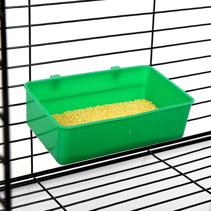 2 Pcs Hanging Plastic Food Water Bowls, Bird Feeders for Cage, Small Animal Feeder Bowl, Cage Accessories, Replacement Feeder Bowls for Coop, Parrot, Small Animals (Green)