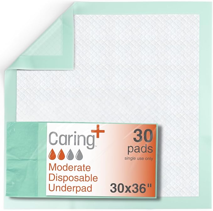 Caring Disposable Underpads, Pet Pee Pads for Potty Training, Moderate Absorbency, 30 x 36 in, 30-Pack