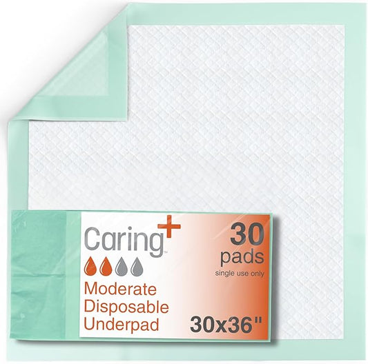 Caring Disposable Underpads, Pet Pee Pads for Potty Training, Moderate Absorbency, 30 x 36 in, 30-Pack