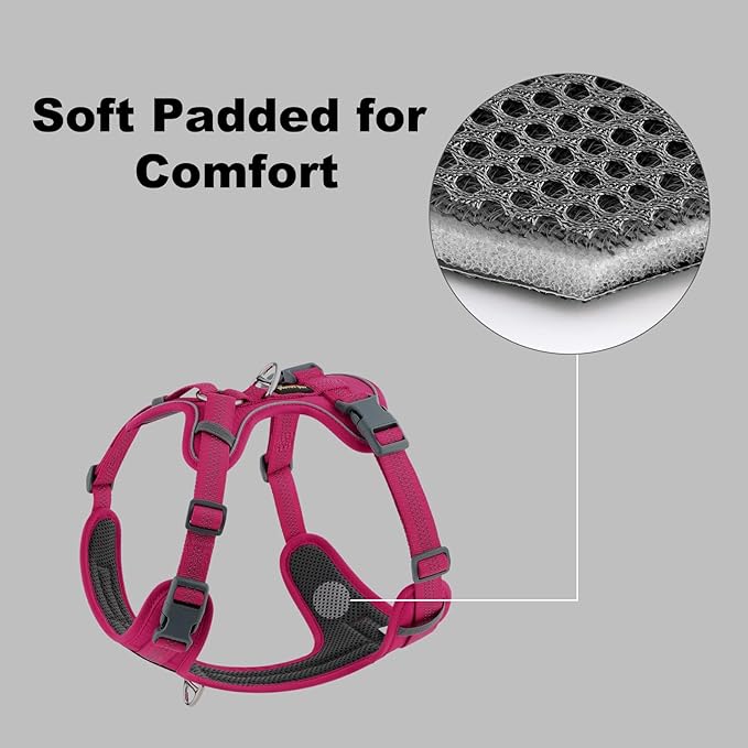 Plutus Pet No Pull Dog Harness, Release at Neck, Soft Padded, Reflective Adjustable Dog Vest Harness for Small, Medium, Large Dogs(Hot Pink, XL)