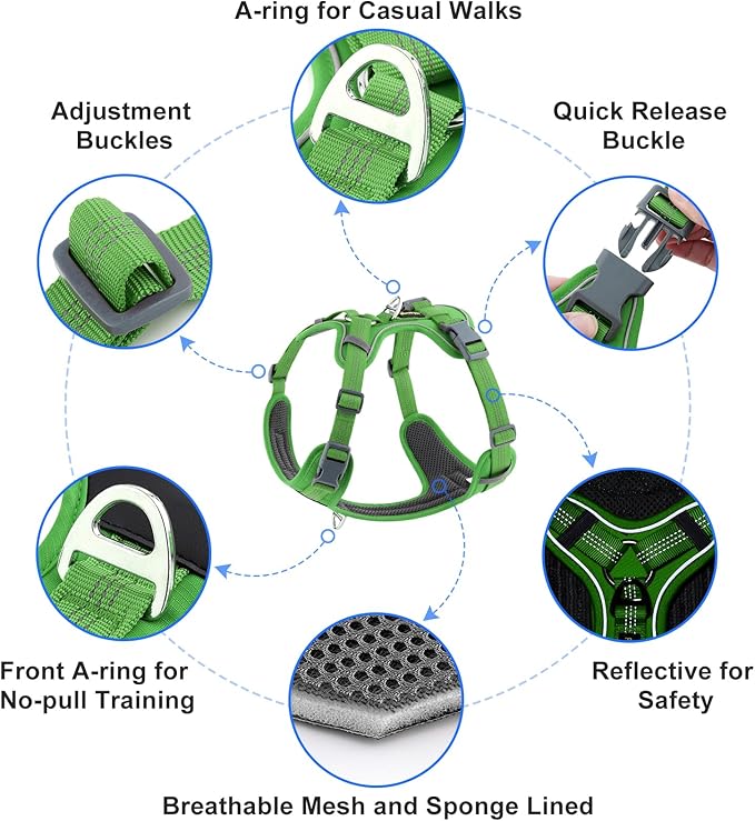 Plutus Pet No Pull Dog Harness, Release at Neck, Soft Padded, Reflective Adjustable Dog Vest Harness for Small, Medium, Large Dogs(Green, S)