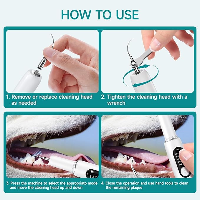Ultrasonic Dog Toothbrush – Electric Plaque & Tartar Remover Kit with 5 Modes and 2 Heads, Gentle and Safe Teeth Cleaning Tool for Dogs, Improves Pet Oral Health