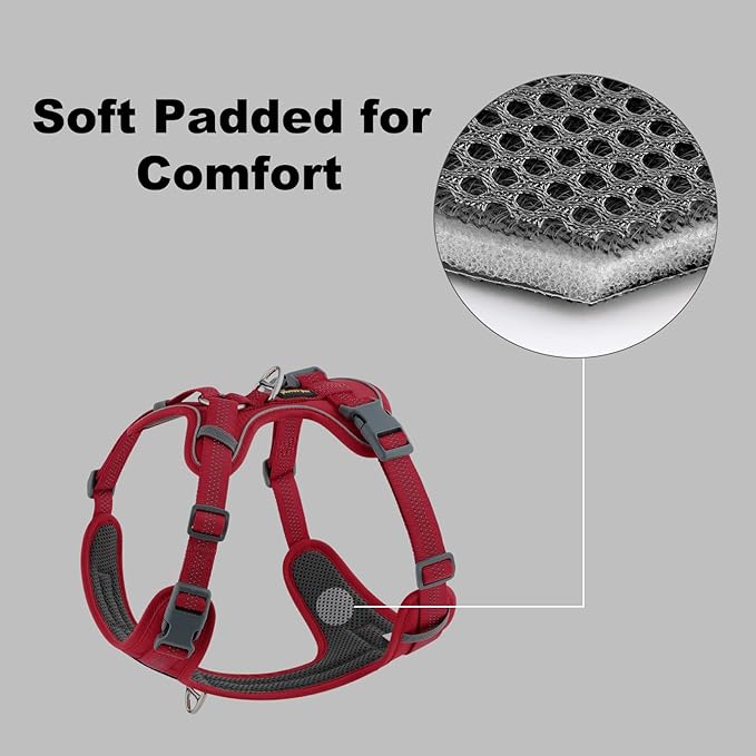 Plutus Pet No Pull Dog Harness, Release at Neck, Soft Padded, Reflective Adjustable Dog Vest Harness for Small, Medium, Large Dogs(Red, L)