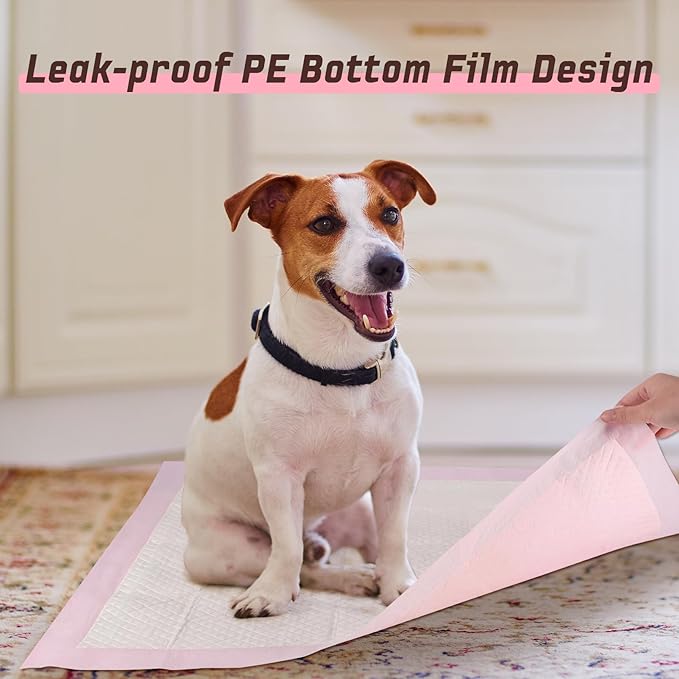 Puppy Pads,Disposable Puppy Training Pads,Super Absorbent Leak-Proof Dog and Puppy Pet Training Pads,Pink Puppy Pads for Puppies,Dogs,Cats,Rabbits(24" X 24" - 40PCS)