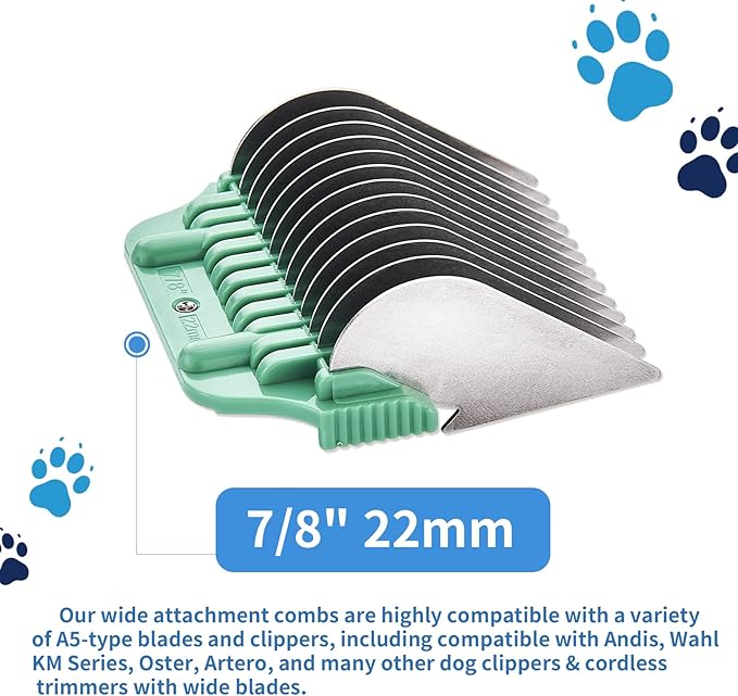 22MM 7/8Inch Pet Grooming Clipper Attachment Guard Comb, for Wide A5 Blades, Compatible with Andis, Conair, Wahl, Laube, Thrive, Bucchelli, or other A5 Series, Only Fit for 10W/15W/30W Wide Blade