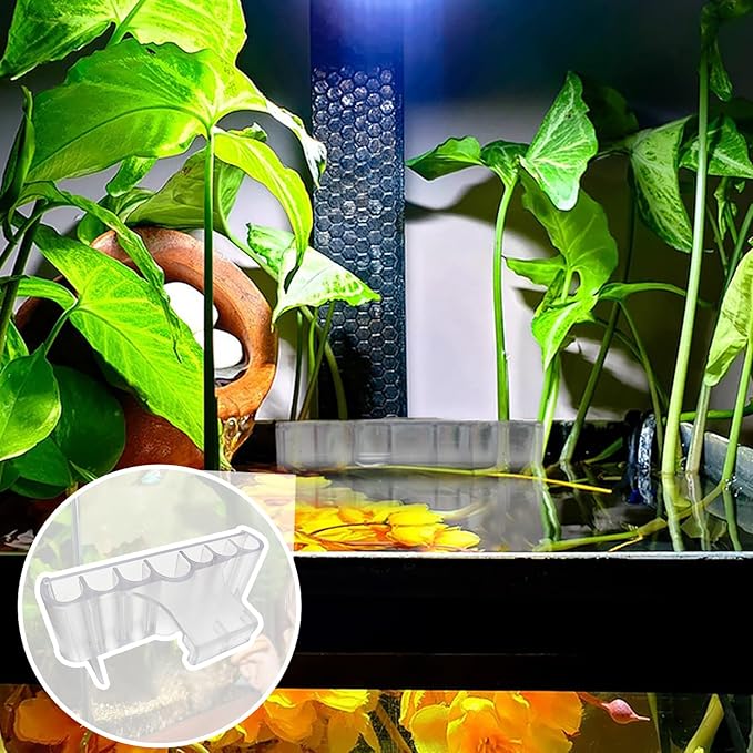 2 Pack 7-Hole Aquarium Plant Holder with Long Hook - Hanging Aquatic Plant Pot for Fish Tank, Versatile Plant Holder - Ideal for Aquascape Decorations on Top of Tank (Transparent)