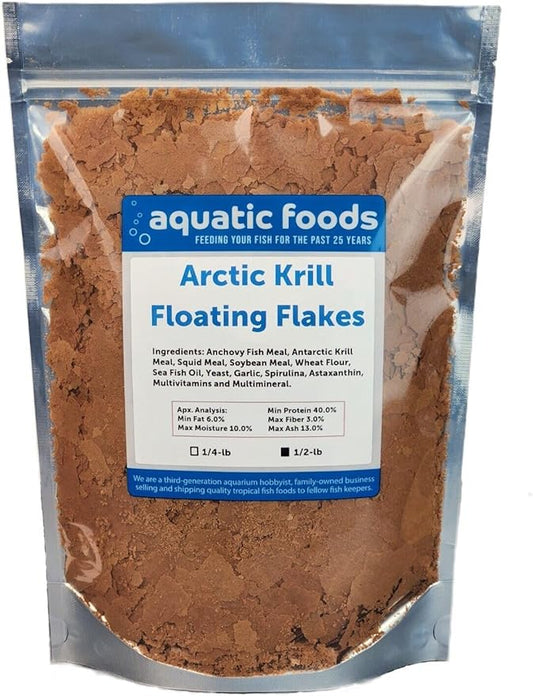 Aquatic Foods Inc. Arctic Krill Flakes which Contain Natural Carotenoids & Astaxanthin That Will Enhance The Vibrant Colors of Fish, for All Tropical and Marine Fish...WL…1/2-lb Foil Pouch Bag