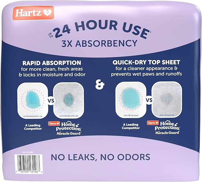 New! Hartz Home Protection Miracle Guard Lavender Scented USA Made Dog Pads, Regular Size 50 Count, 24 Hour Use, Won't Leak and Odor Eliminating