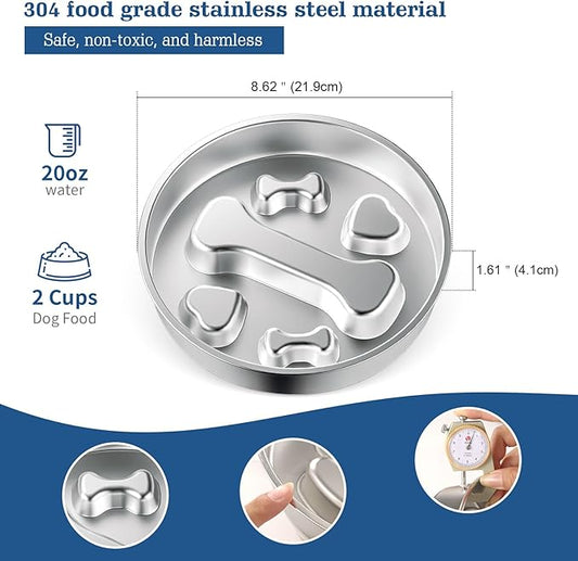 Stainless Steel Slow Feeder Dog Bowls – Non-Slip Metal Dog Bowl for Large & Medium Breeds, Puppy Puzzle Feeder – 2 Cup Capacity for Small to Big Pets – Durable Slow Feed Dog & Cat Food Dish