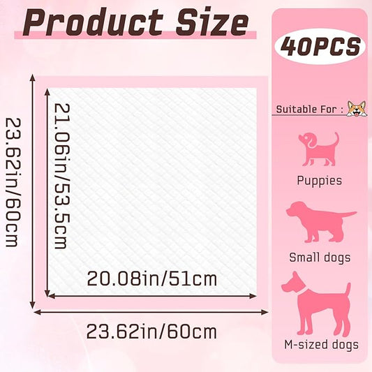 Puppy Pads,Disposable Puppy Training Pads,Super Absorbent Leak-Proof Dog and Puppy Pet Training Pads,Pink Puppy Pads for Puppies,Dogs,Cats,Rabbits(24" X 24" - 40PCS)