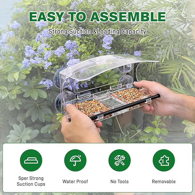 Window Bird Feeder with Strong Suction Cup for Outdoors, Close-up Bird Watching Gift for Bird Lovers Cats, Suitable for Cardinals, Finches, Orioles, Bluebirds, etc.