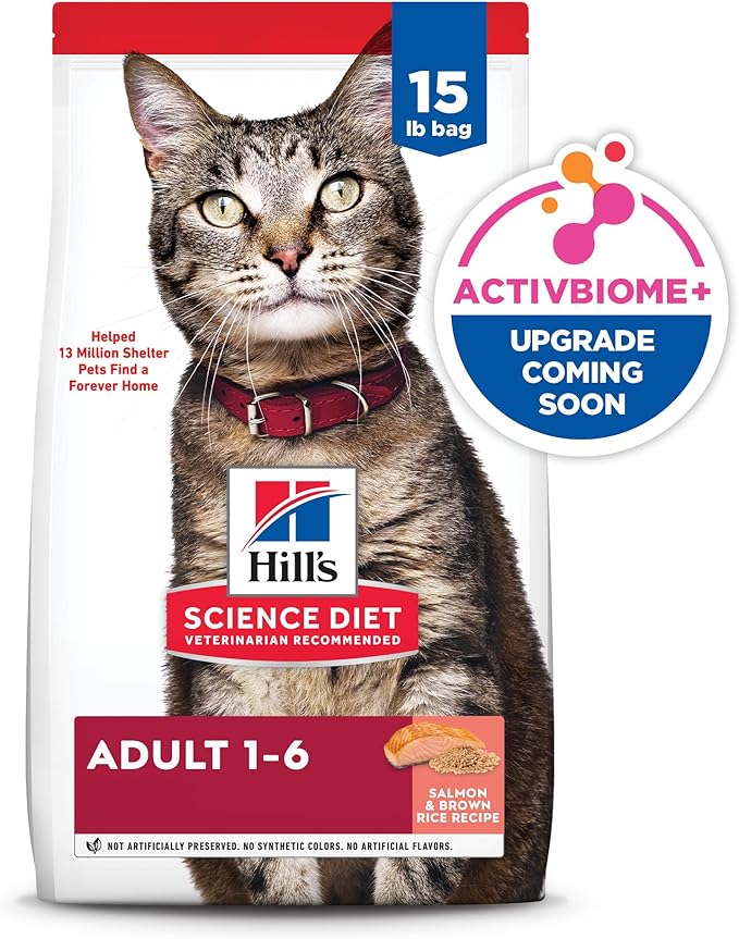 Hill's Science Diet Adult 1-6, Adult 1-6 Premium Nutrition, Dry Cat Food, Salmon & Brown Rice, 15 lb Bag