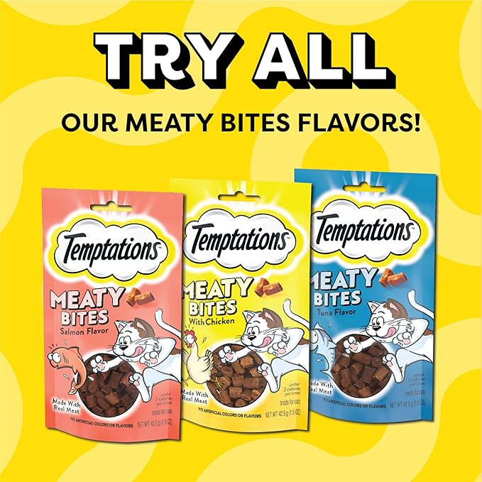 Temptations Meaty Bites Soft and Savory Cat Treats Salmon Flavor, 1.5 oz. Pouch (Pack of 7)