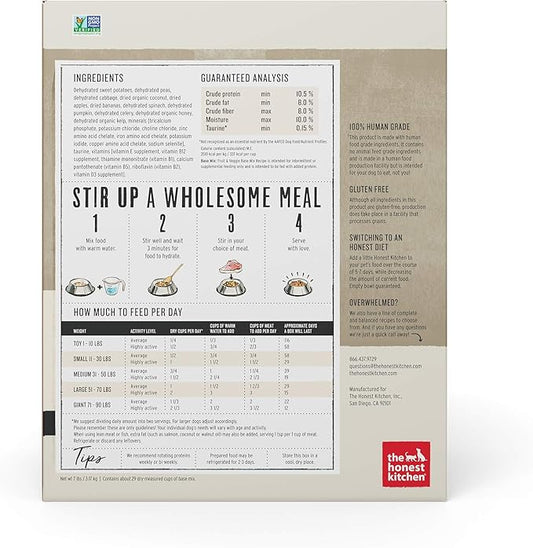 The Honest Kitchen Human Grade Dehydrated Grain Free Fruit & Veggie Base Mix Dog Food (Just Add Protein) - 7 Pound Box (Makes 12 Pounds)