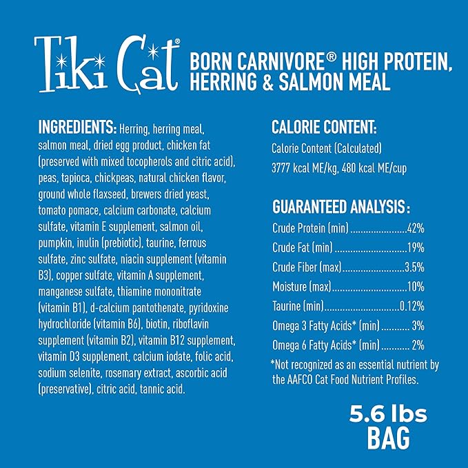 Tiki Cat Born Carnivore High Protein Dry Cat Food, Herring & Salmon Meal, 5.6 lbs. Bag