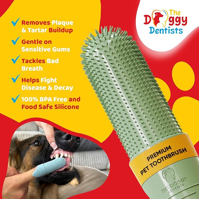 Dog Toothbrush Cat Puppy Finger Toothbrush | Pack of 2 with Storage Cases | Remove Plaque & Tartar Fights Bad Breath | 360° Bristles | Cat Dog Teeth Cleaning Products