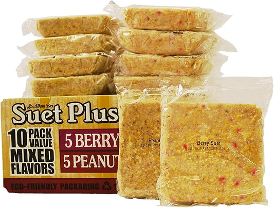 Suet Cake Variety Packs | 11 oz. Wild Bird Suet Cakes | (Peanut and Berry, 10 Pack)