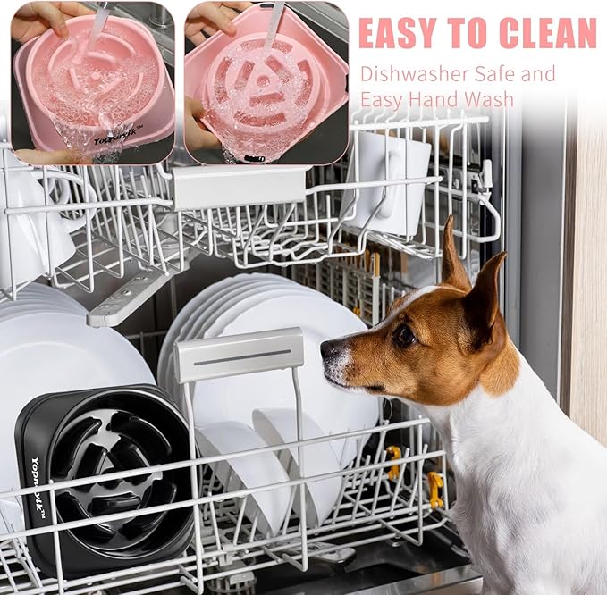 2 Pack Slow Feeder Dog Bowls for Healthy Eating, Non-Slip and Anti-Choking Design, Reduces Bloating & Overeating for Large Dogs, Easy to Clean