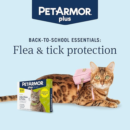 PetArmor Plus Flea and Tick Prevention for Cats, Cat Flea and Tick Treatment, 6 Doses, Waterproof Topical, Fast Acting, Cats Over 1.5 lbs