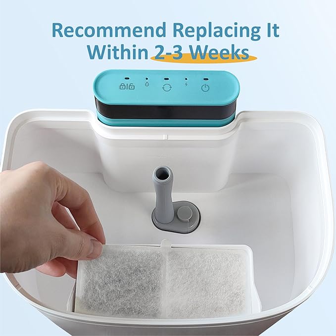 PET LAYSON Pumpless Cat Water Fountain Filter,Smart Cordless Pet Fountains Battery Operated 3.6L/122oz with Maglev Valve Technology Wireless Rechargeable Water Dispenser Filters (White, M1-8 Filter)