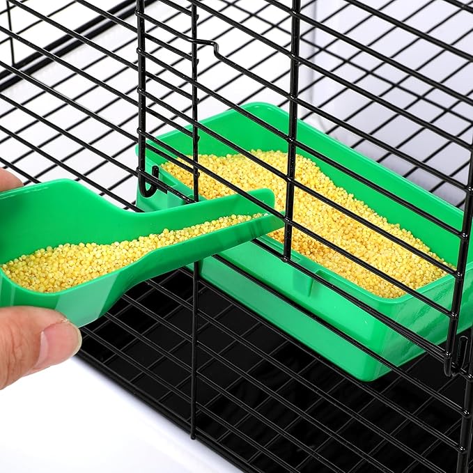 2 Pcs Hanging Plastic Food Water Bowls, Bird Feeders for Cage, Small Animal Feeder Bowl, Cage Accessories, Replacement Feeder Bowls for Coop, Parrot, Small Animals (Green)