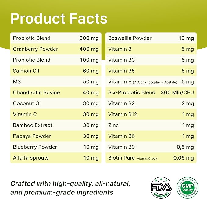 23-in-1 Multivitamin for Dogs – Soft Chews with Glucosamine, Chondroitin, MSM, Probiotics, Cranberry, Biotin, Zinc, Salmon Oil, Vitamins B, C, E – Hip & Joint, Skin, Digestive & Immune Support