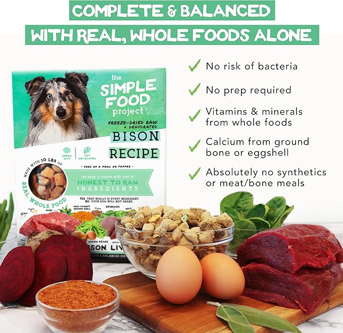 Simple Food Project - Bison Recipe - Freeze Dried Raw Food for Dogs - 24oz
