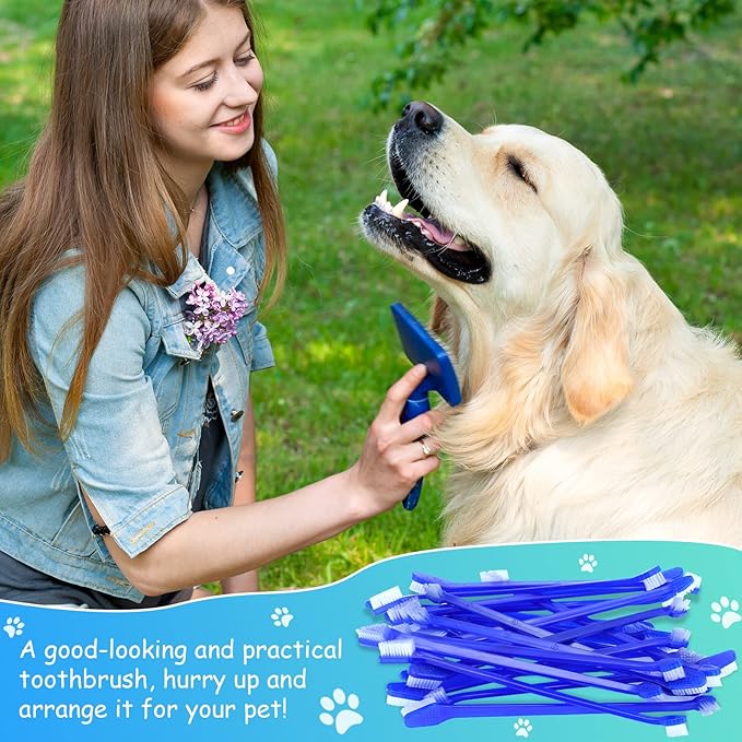 Honeydak Dog Toothbrush Bulk Dual Headed Dental Brushes Dogs Tooth Brushing Kit Long Handle Pet Tooth Brush for Puppy Large Small Cats and Most Pets Teeth Cleaning Dental Supplies(80 Pcs,Dark Blue)