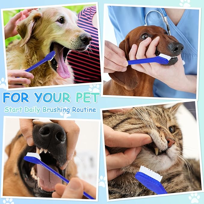 Honeydak Dog Toothbrush Bulk Dual Headed Dental Brushes Dogs Tooth Brushing Kit Long Handle Pet Tooth Brush for Puppy Large Small Cats and Most Pets Teeth Cleaning Dental Supplies(80 Pcs,Dark Blue)