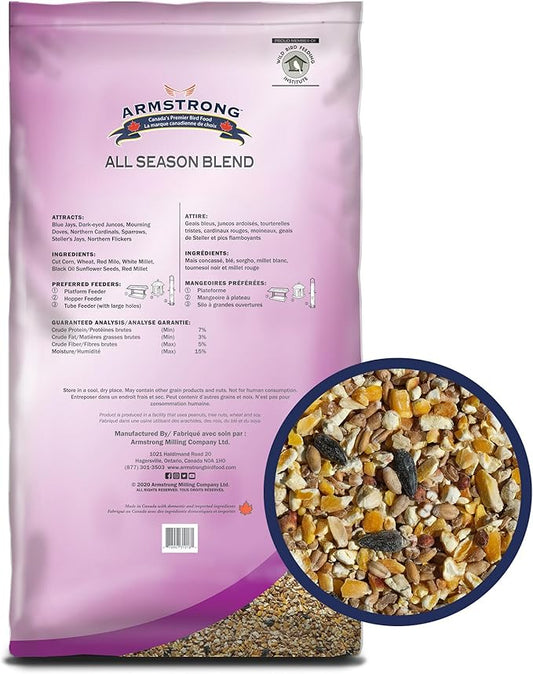 Armstrong Wild Bird Food All Season Bird Seed Blend, 40 Pounds - with Cut Corn, Wheat, White & Red Millet, Black Oil Sunflower Seeds for Blue Jays, Dark-Eyed Juncos and Mourning Doves