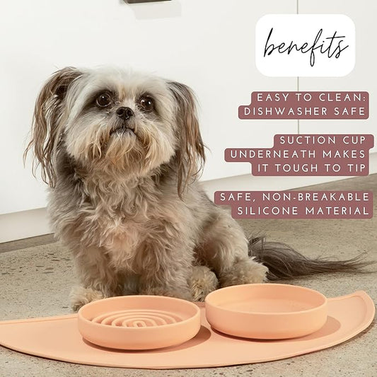 The Perfect Dish No-Spill Dog Water Bowl, Less Mess Non-Tippable Water & Food Bowl, Pure Silicone with Suction Cup, Fits 2 Cups 6” Across x 1.25” Tall, Ideal for All Pets, Small-Blush