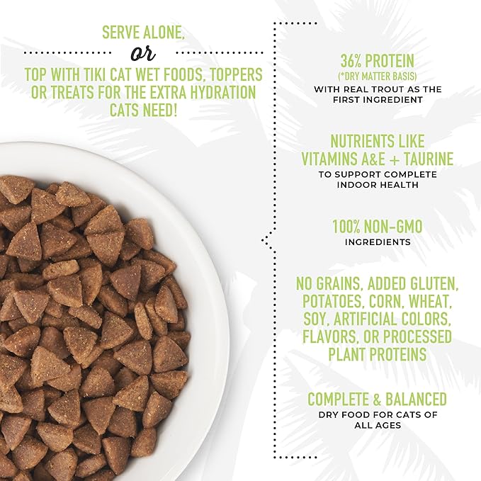 Tiki Cat Born Carnivore Indoor Health Dry Cat Food, Trout & Menhaden Fish Meal, 3 lbs. Bag