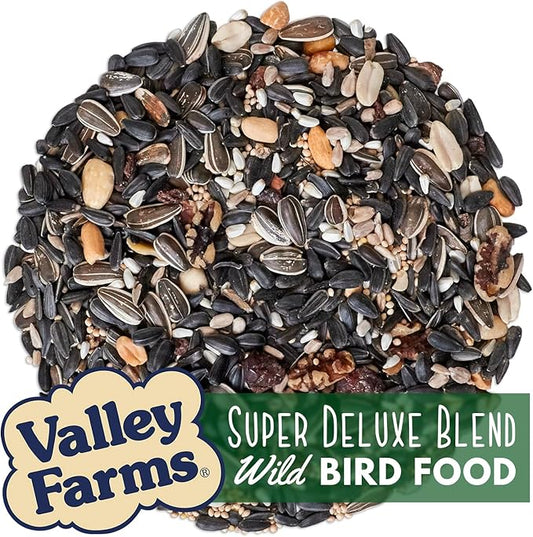 Valley Farms Super Deluxe Wild Bird Food 4 LBS (Pack of 2) for Outside feeders - 0% fillers - w/Sunflower Seed -Peanut kernels -Feed More Birds w/Less Seed