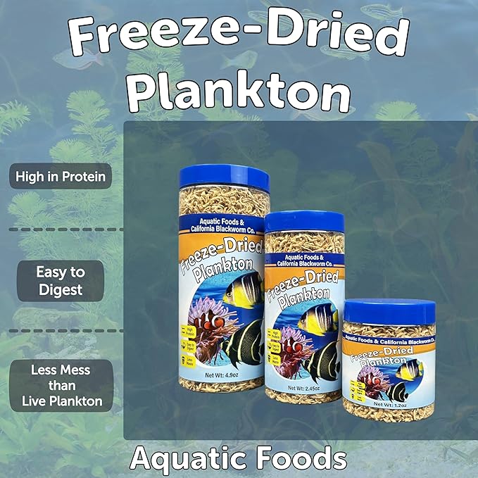 Aquatic Foods Inc. Pacific Plankton, Freeze Dried Plankton for Marines, Corals, Anemones, Cichlids, Discus, Tetras, Goldfish, Angel Fish, 12-Type Pellet Mix, 4-Type Wafer Mix Included...1.2oz Canister