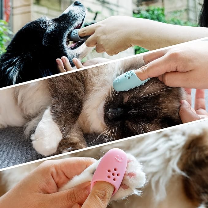 Coomazy Dog Finger Toothbrush, Dog Tooth Brushing Kit with Food Grade Silicone, Easily Clean Teeth Dirt, Suitable for Medium and Large Dogs, 2-Packs, Beige+Grey