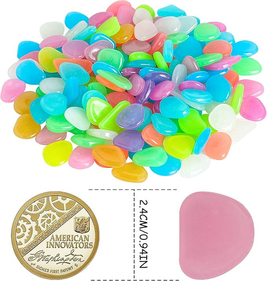 150 PCS Luminous Stones – Mixed Color Glow Rocks Decorations DIY Decorative Pebbles for Aquarium Fish Tank Sidewalk Garden Path Patio Terrace Lawn Yard Ornaments Colorful Cobbles Decor FD05MX150