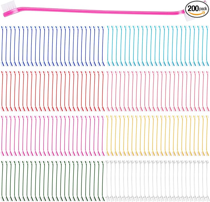200 count Dog Toothbrush Bulk Dual Headed Dental Brushes Dogs Tooth Brushing Kit Long Handle Pet Tooth Brush for Puppy Large Small Cats and Most Pets Teeth Cleaning Dental Care Supplies, 8 Colors